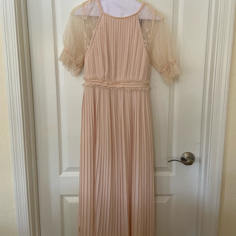 ASOS light pink, backless, tea length dress